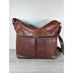 Jack Georges Voyager Uptown Brown Leather Crossbody‎ Bag Hobo Shoulder Purse
